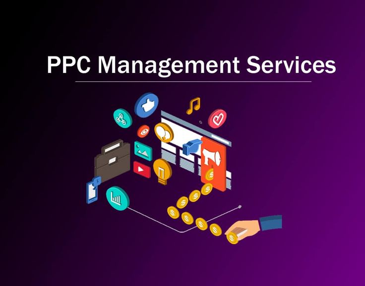 Illustration of digital ads, icons, and a hand placing coins, representing PPC services in Bangalore and professional PPC management.”